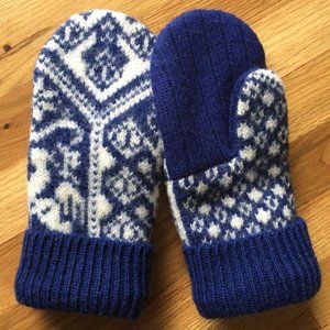 Felted Wool Mittens - Blue/White - From Dale of Norway Repurposed Sweater